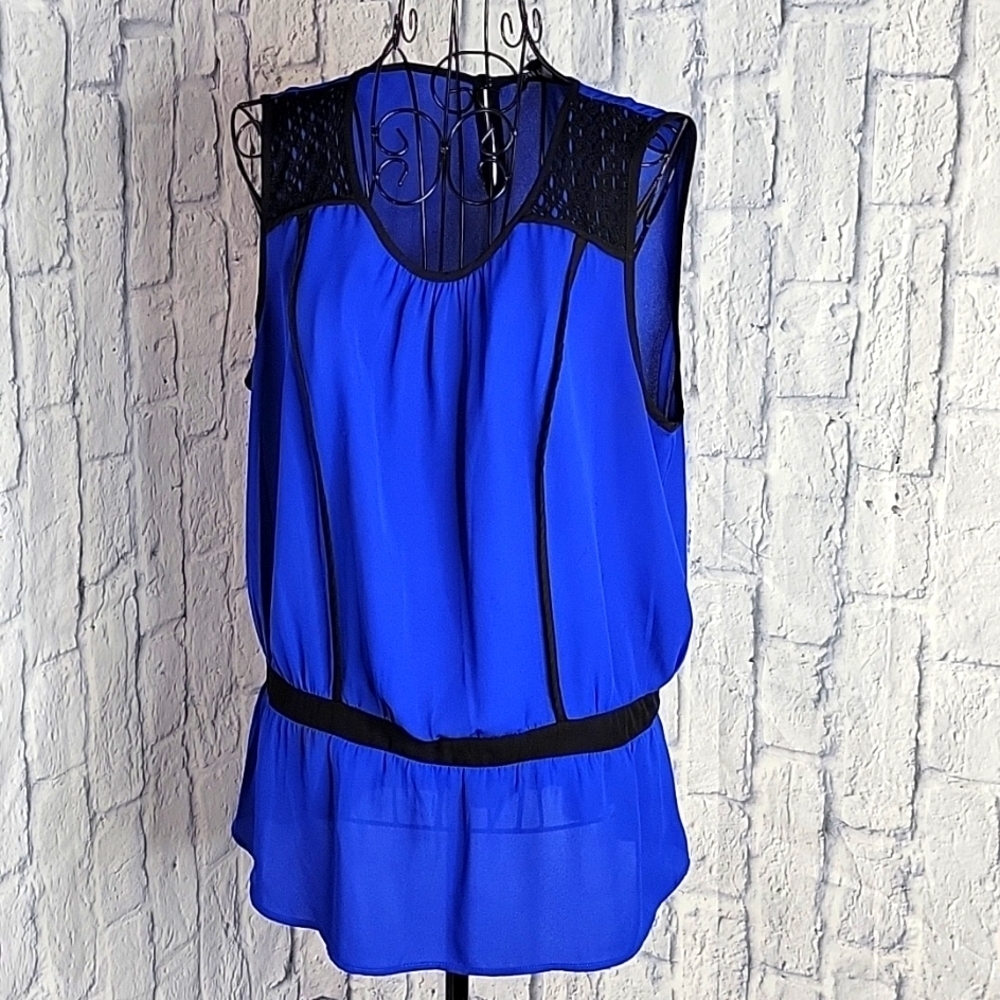THE LIMITED Blue and Black Lace‎ Blouse Large